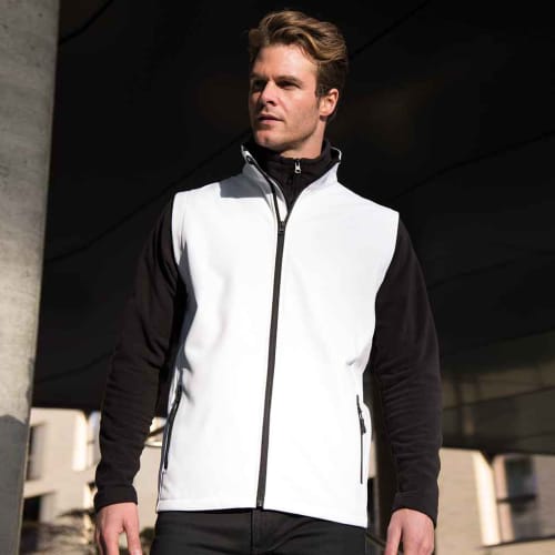 Result Core Men's 2 Layer Softshell Bodywarmers in White/Black