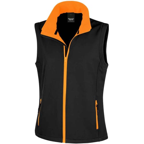 Result Core Ladies 2 Layer Softshell Bodywarmers in Black/Orange