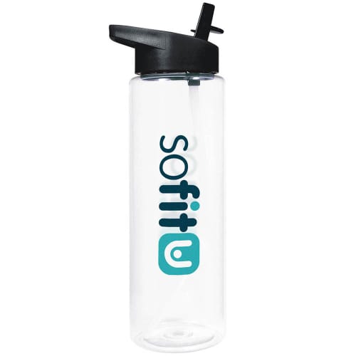 Company logo printed Flow Tritan Plastic Bottles with a black lid from Total Merchandise