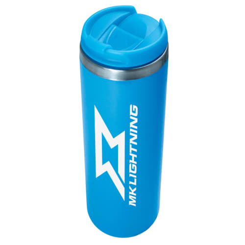 Custom printed Thermal Steel Travel Mugs in blue from Total Merchandise