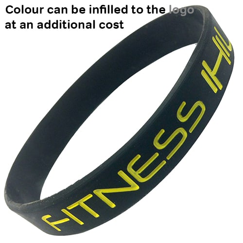 Debossed Silicone Wristbands with logo infilled with colour