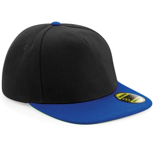 Black/Bright Royal Promotional Snap Back Caps with Authentic Peak Sticker