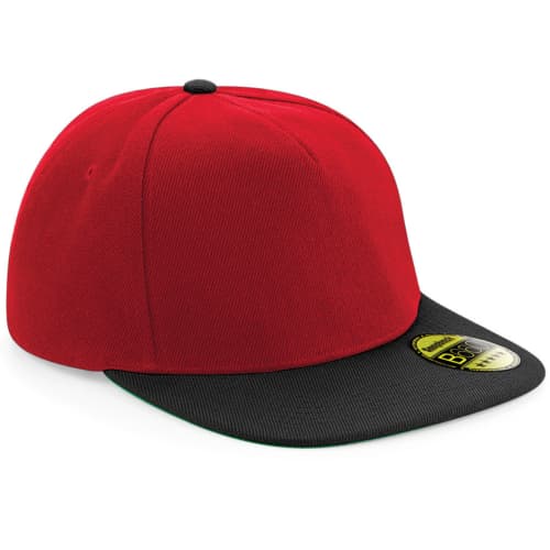 Classic Red/Black Branded Snap Back Caps as Promotional Giveaways