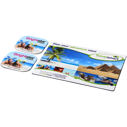 Branded Brite Mat Mouse Mat and Coasters Set in White and Printed with your Design