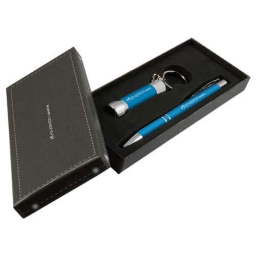 Light Blue Promotional Pen And Torch Sets