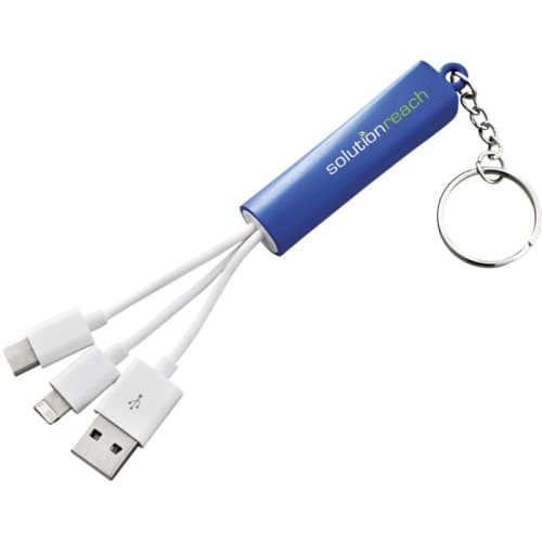 Promotional 3 in 1 Light Up Charging Cable Keychains for Printed Logos
