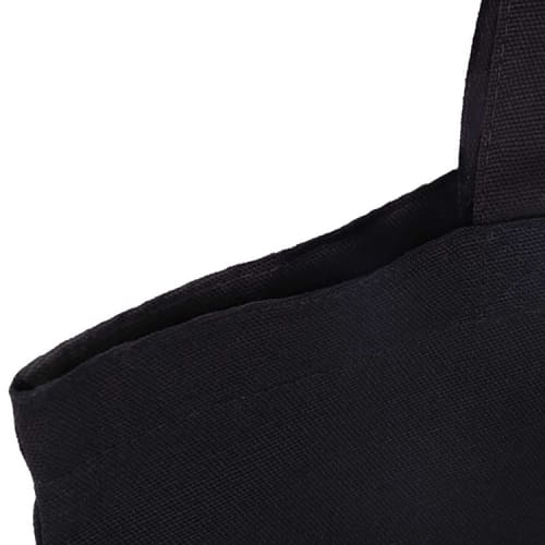 Close up of our strong 8oz Black Canvas Tote Bags win black from Total Merchandise