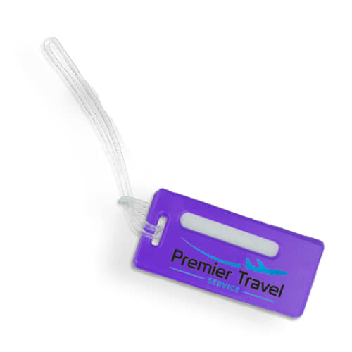 Recycled plastic UK-made luggage tags for marketing campaigns