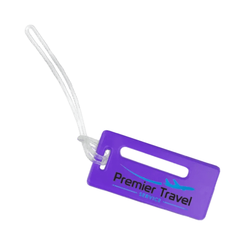 Recycled plastic UK-made luggage tags for marketing campaigns