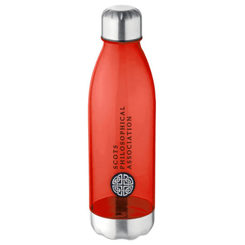 Custom-branded red 750ml Hydrate Tritan Plastic Bottle with label from Total Merchandise