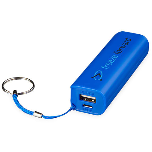 Company logo branded 1200mAh Power Banks available in royal blue from Total Merchandise