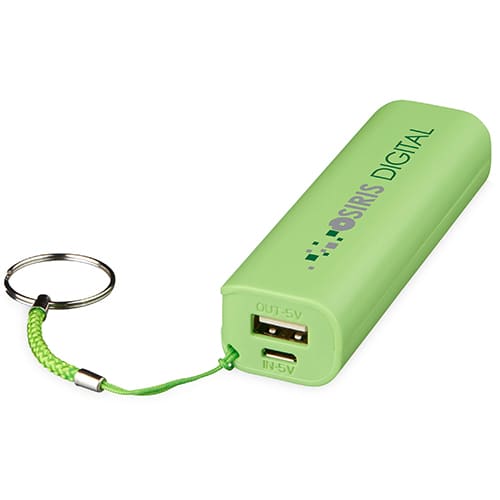 Custom 1200mAh power banks in lime and printed with your logo from Total Merchandise