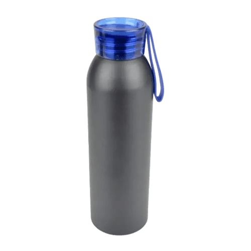 Logo-Branded Eclipse Aluminium Sports Bottle with a blue screw top lid from Total Merchandise