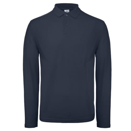 Logo branded B & C Long Sleeve Polo Shirt in Heather Navy from Total Merchandise