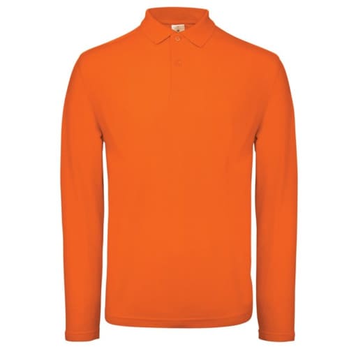 Logo printed B & C Long Sleeve Polo Shirt in Heather Orange from Total Merchandise