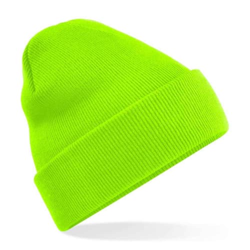 UK Branded Beechfield Original Cuffed Beanies in Fluorescent Green from Total Merchandise