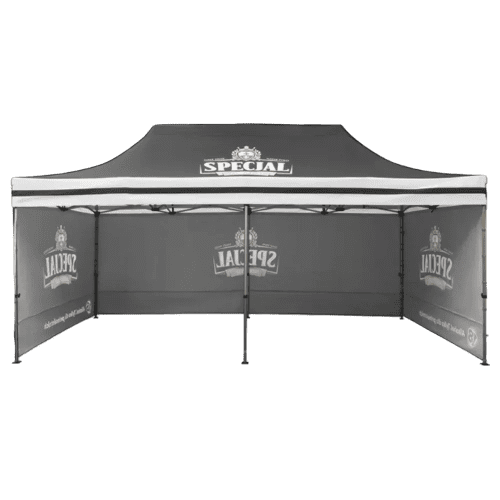 Custom 6x3m Gazebo with Walls and full colour printed with a company design from Total Merchandise