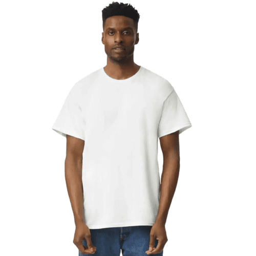 Promotional Gildan Heavyweight Ultra Cotton White T-Shirt in White branded with your company logo
