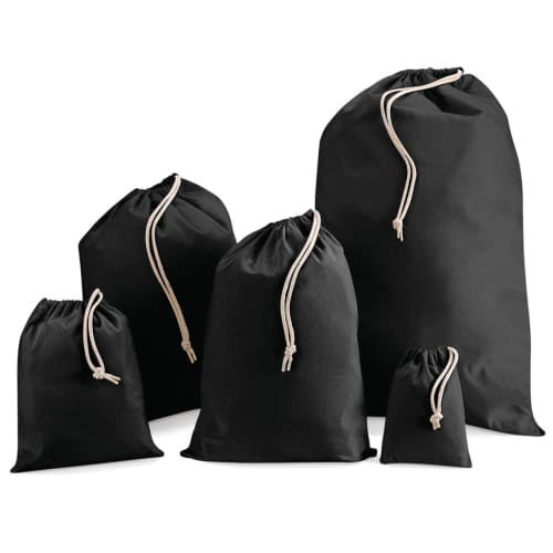 UK Branded Black Cotton Stuff Drawstring Bag in a Choice of Sizes from Total Merchandise