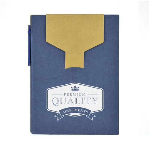 Navy Promotional Notepads With Sticky Notes printed with company logo by Total Merchandise