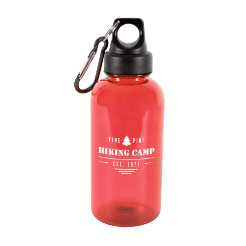 Red Printed Drink Bottles with Carabiner Hook from Total Merchandise