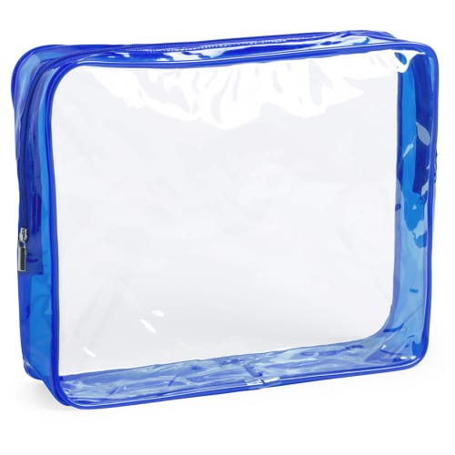 Clear Branded Travel Bag With Blue Zip