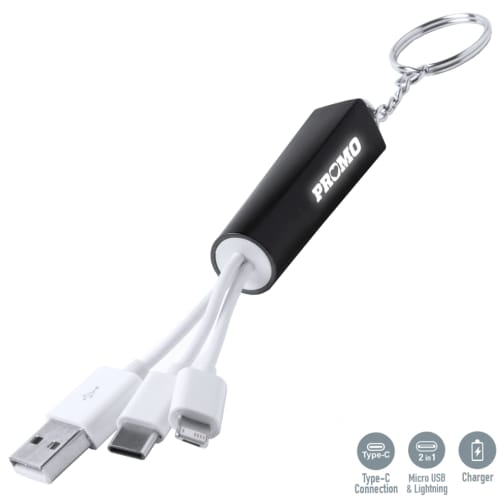 Light Up Promotional USB Adaptor Keyrings in Black