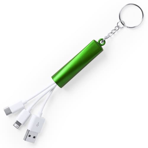 Light Up Promotional USB Adaptor Keyrings in Green