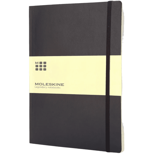Branded Moleskine Soft Cover Ruled XL Notebook in Black with printed paper band by Total Merchandise