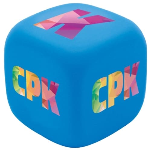 Corporate Stress Decision Dice with spot coloured label from Total Merchandise