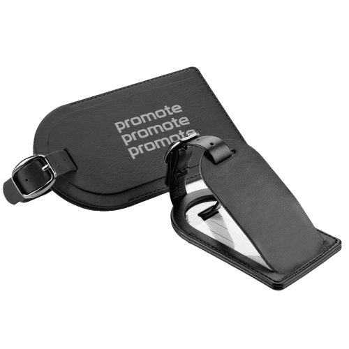 Custom Branded Small Belluno PU Luggage Tags in Black from Total Merchandise