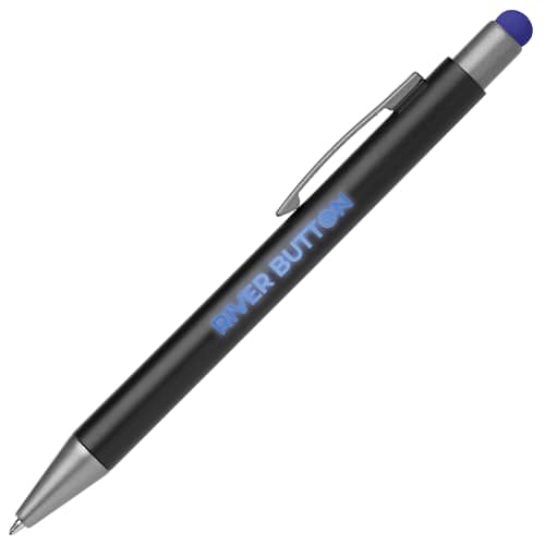 Promotional pen with blue stylus and LED light