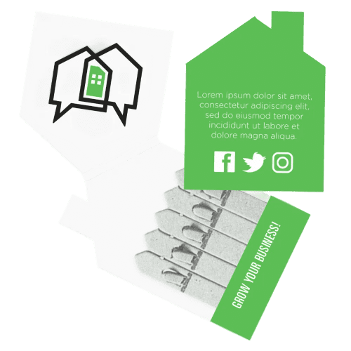 Promotional Seedsticks® in a house-shaped packet printed with a design by Total Merchandise