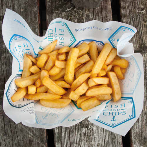 Chips is branded greaseproof paper