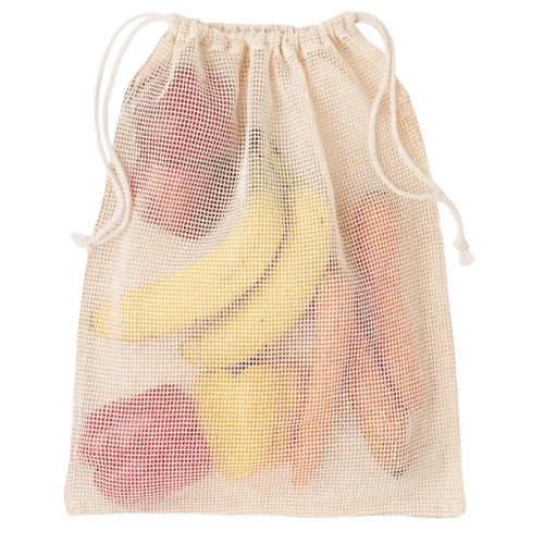 Branded reusable food bag with cotton mesh side