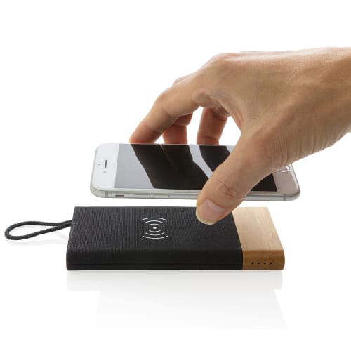 Branded bamboo power bank with wireless charging