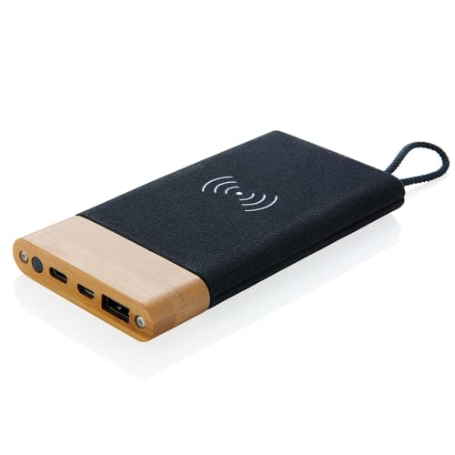 Bamboo promotional power bank with wireless charging