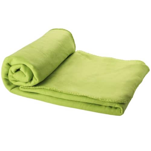 Promotional branded Fleece Blanket with Pouch in lime from Total Merchandise