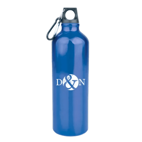 Branded 1 Litre Aluminium Sports Bottles in royal blue with engraved logo by Total Merchandise