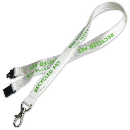 20mm rPET Flat Polyester Lanyards in White