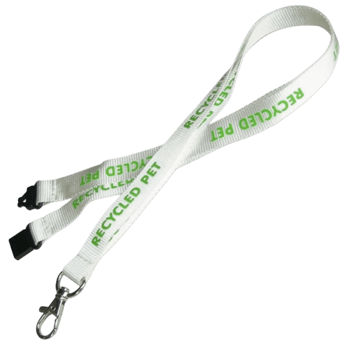 20mm rPET Flat Polyester Lanyards in White