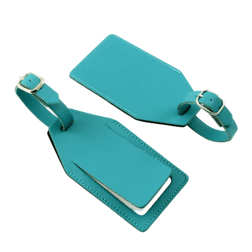 Custom Branded Recycled Leather Luggage Tags in Teal from Total Merchandise