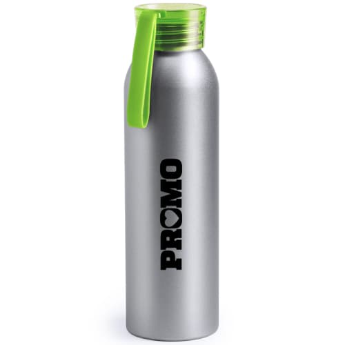 Promotional 650ml Cara Metal Bottle in Silver/Green Printed with a Logo by Total Merchandise