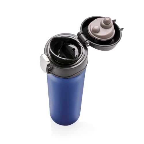 Top View of Branded Easy Lock 450ml Vacuum Flask in Blue from Total Merchandise