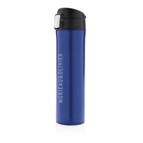 Custom Printed Easy Lock Vacuum Flasks in Blue/Black from Total Merchandise