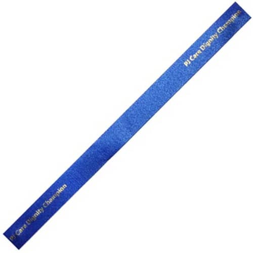 Branded ribbon in blue printed with logos from Total Merchandise