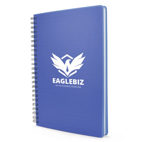 Promotional Reynolds A5 Wirobound Notebooks in Blue Printed with a Logo by Total Merchandise