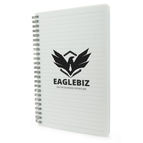 Branded A5 Wirobound Notebooks with a Translucent Cover Printed with a Logo by Total Merchandise