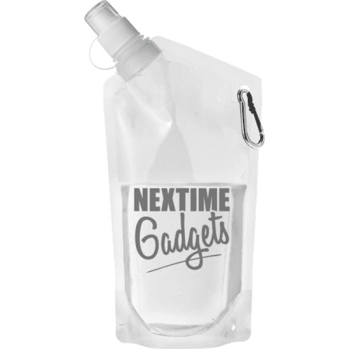 Corporate branded 600ml Carabiner Fold Away Bottles in transparent clear from Total Merchandise