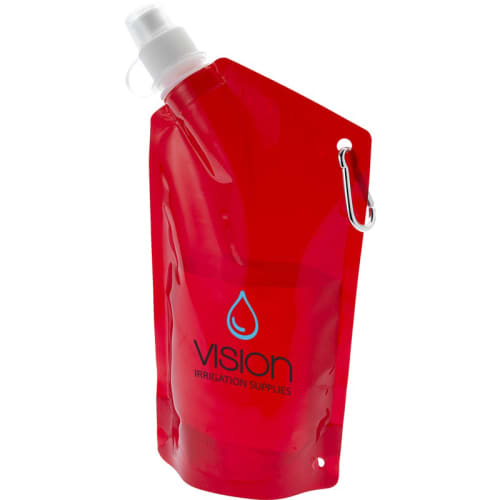 Promotional 600ml Carabiner Fold Away Bottles in transparent red from Total Merchandise